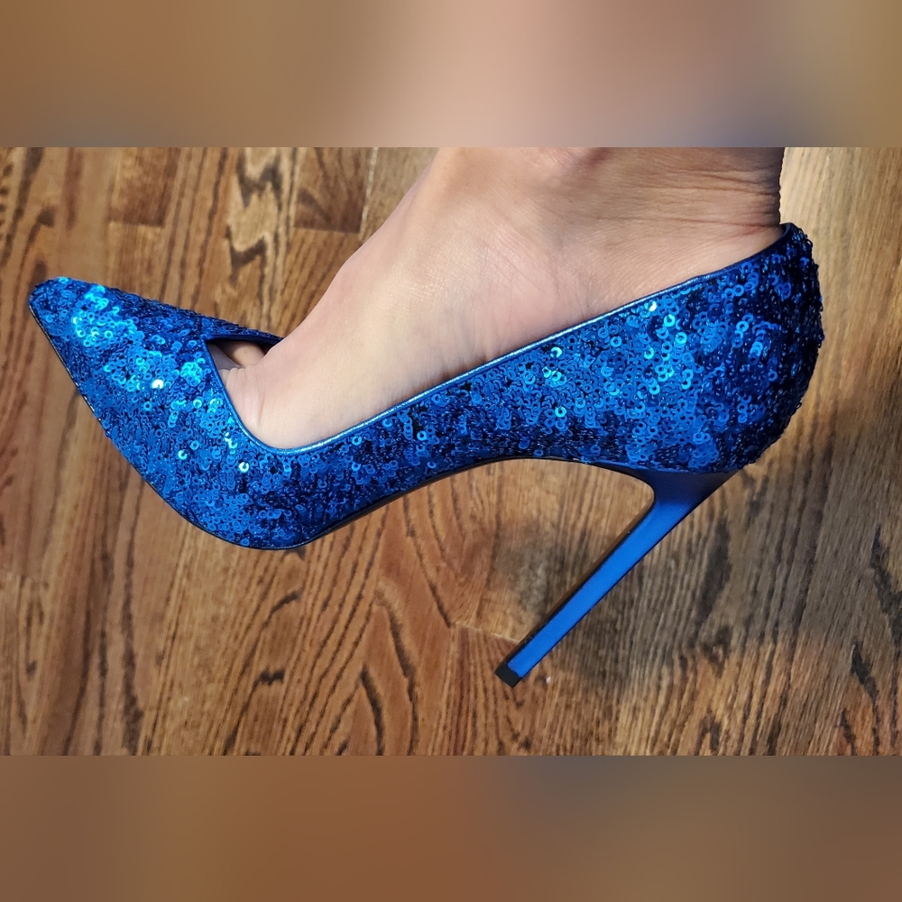NWT Saint Laurent Blue Sequin Womens Pumps - Size 38 (US 8) NWT - Picture 6 of 16